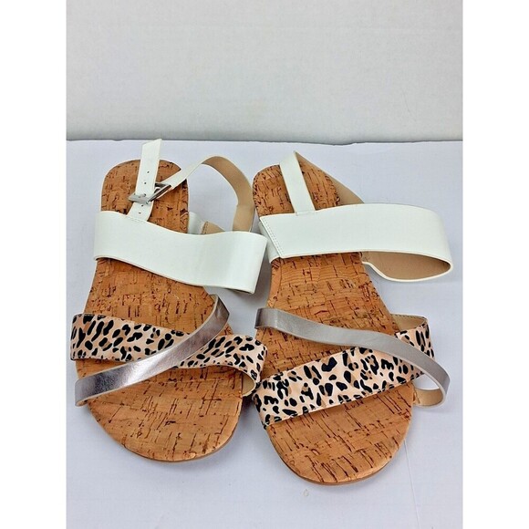 Cloudwalker's by Avenue Leopard Print Silver Cork Wedge Heel Size 11W # 9224 - Picture 1 of 6